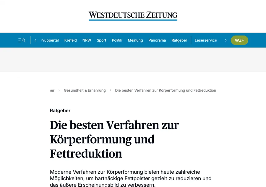 Artikel in der Westdeutschen Zeitung: Die besten Verfahren zur Körperformung und Fettreduktion